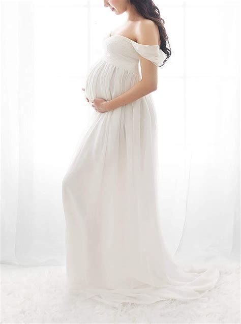H1ing Off The Shoulder Chiffon Front Maternity Dress For Photography