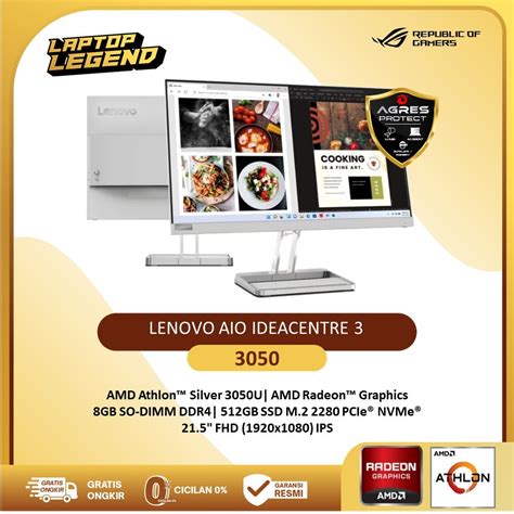 Jual LENOVO AIO IDEACENTRE 3 22 AMD 3050 16GB 512GB W11 21 5FHD BLK