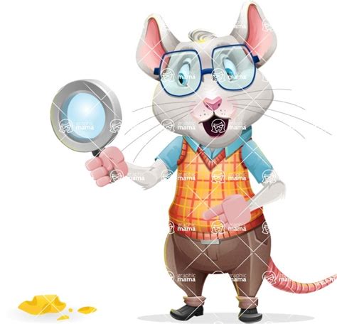 Smart Mouse With Glasses Cartoon Vector Character Searching With