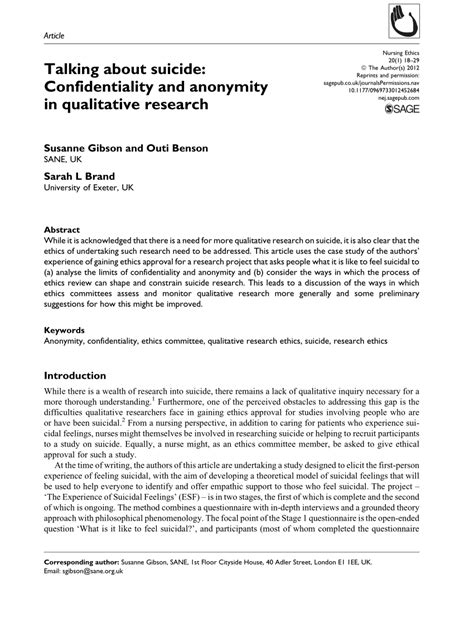Anonymity In Research