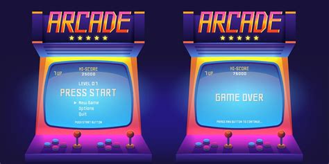 Arcade Game Screen 80s Retro Start Play And Game Over Interface Scree