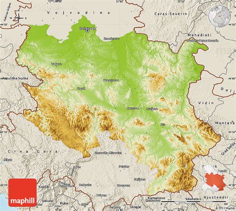 Physical Map Of Srbija Shaded Relief Outside