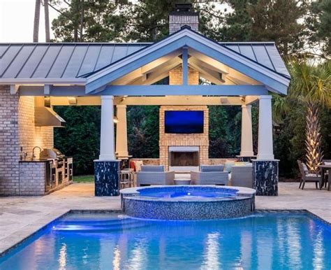 Lovely Outdoor Kitchen And Pool Design Ideas Pool House Designs Pool