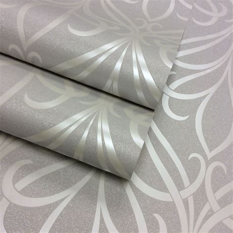 Henderson Interiors Camden Damask Textured Glitter Wallpaper Soft Grey