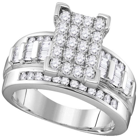 10k White Gold Diamond Cluster Bridal Wedding Engagement Ring 2 Cttw