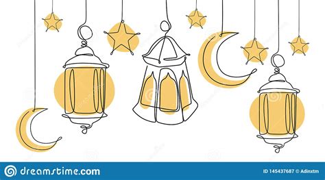 Lantern Ramadan Continuous Line Drawing Decorative Design On White