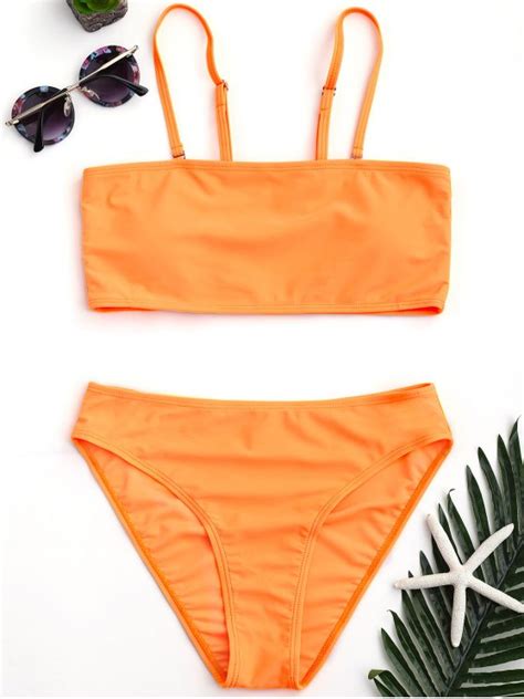 46 Off 2020 Padded High Cut Bandeau Bikini Set In Orange Zaful
