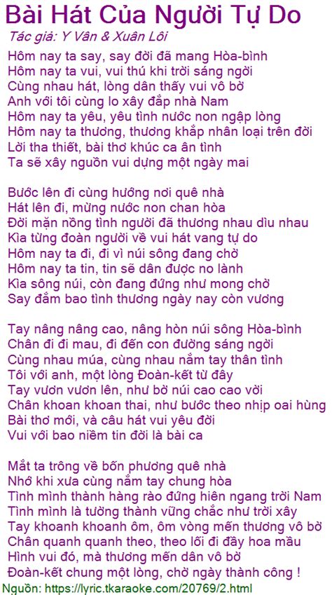 Loi Bai Hat Bai Hat Cua Nguoi Tu Do Y Van And Xuan Loi