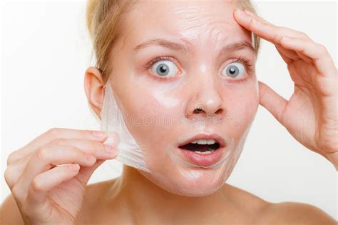 Woman Removing Facial Peel Off Mask Stock Photo Image Of Pure Skin