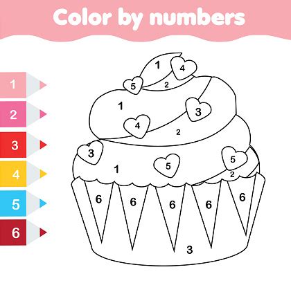 children educational game coloring page  valentines day cupcake color  numbers printable