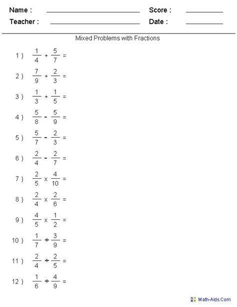 Https://tommynaija.com/worksheet/fraction Addition Subtraction Multiplication Division Worksheet