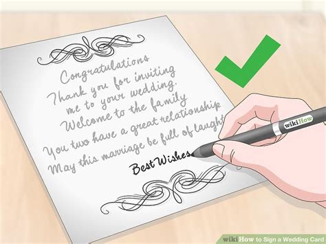 It should almost go without saying that wedding cards are customary for anyone who wants to send wedding wishes to an engaged or newly married couple. How to Sign a Wedding Card: 12 Steps (with Pictures) - wikiHow