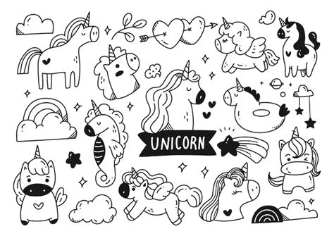 Premium Vector Set Of Cartoon Unicorn Doodle