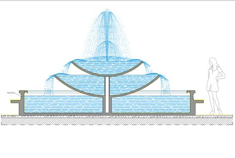 Three Layer Beautiful 3d Fountain Front Elevation Cad Drawing Details