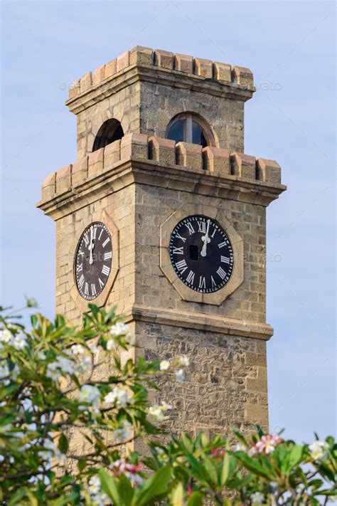 The Galle Clock Tower Close Up Shot In Galle Fort Rise Above The Trees