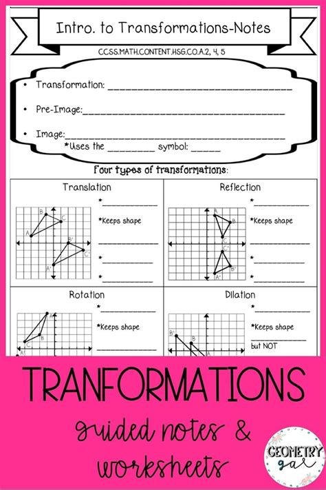 Geometric Transformations Worksheets