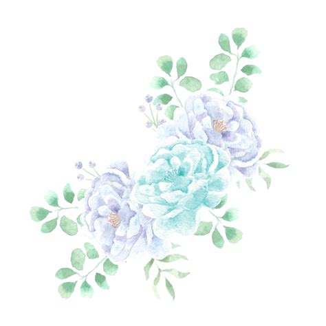 Flowers Arrangement White Transparent Soft Blue Peony Watercolor