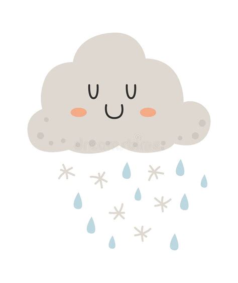 Cute Rain Character Cloud With Raindrop Stock Vector Illustration Of