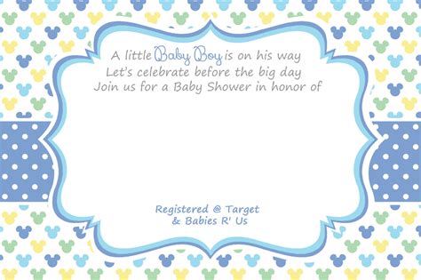 Blank Mickey Boy Baby Shower Invitation Free Invitation Templates