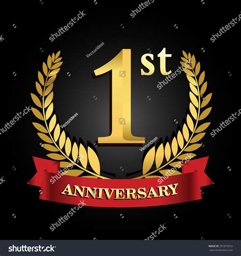 1st Anniversary Logo Red Ribbon Golden Stock Vector Royalty Free