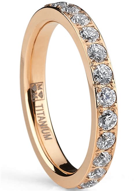3mm Womens Rose Plated Titanium Eternity Ring Simulated Diamond