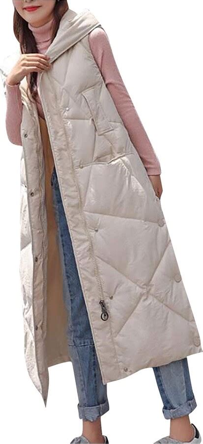 Amz Women S Winter Long Sleeveless Cotton Padded Gilets Hooded