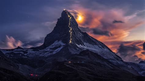 Tapety Příroda Hory Světla Mraky Sníh Matterhorn 1920x1080