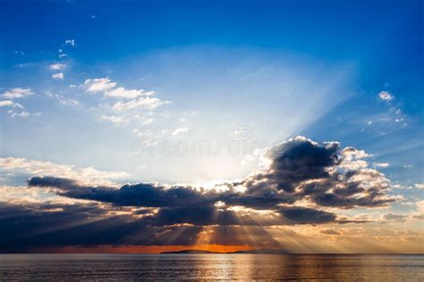 Crepuscular Rays On Tyrrhenian Sea Stock Photo Image Of Revelation