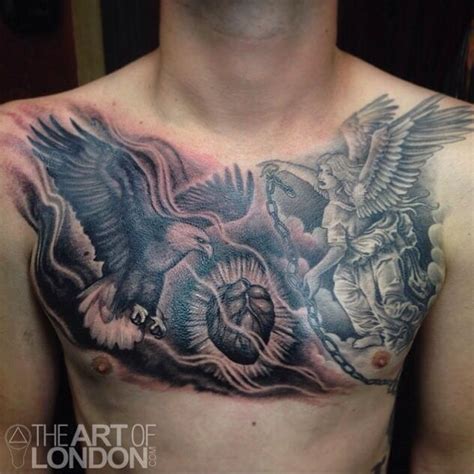 Eagle And Sacred Heart Chest Piece By London Reese Tattoonow