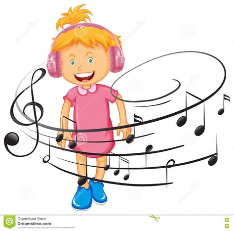 Happy Girl Listen To Music By Headphone Cartoon Vector