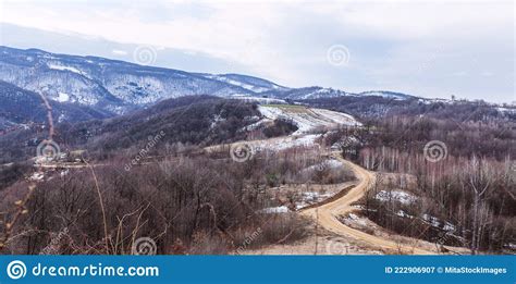 Panoramic View Of The Nature Landscape Winter Day Mountain Range In
