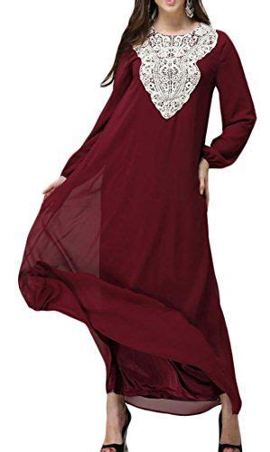 Pandapang Womens Long Sleeve Muslim Islamic Swing Lace Abaya Kaftan Dress Red Xxxl Lace