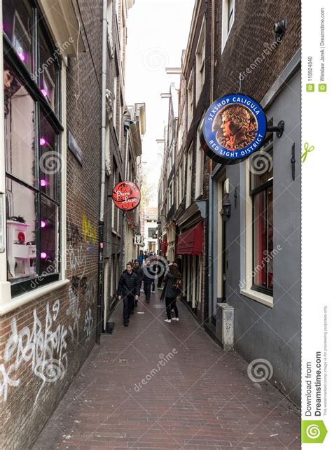 sex shops and nigthclubs in the red light district of amsterdam the netherlands editorial image