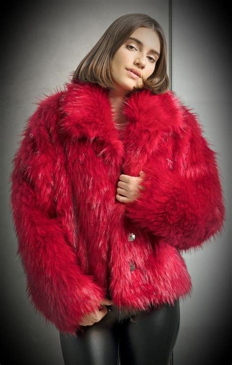 pin by antoine vd on bont red faux fur jacket faux fur coats outfit