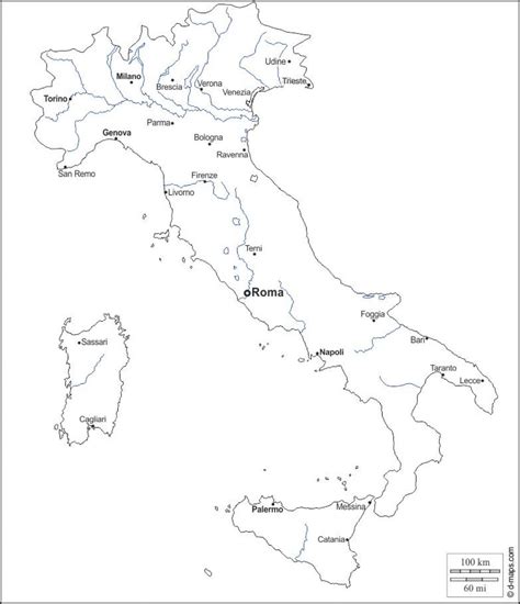 Italy Map Outline Outline Map Of Italy With Cities Southern Europe