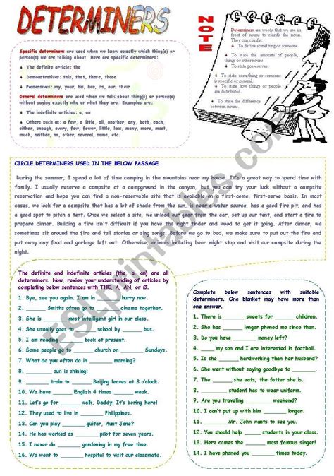 Determiners Worksheet Determiners Learn English Words English Grammar Worksheets