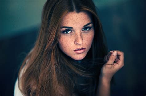 Freckles Depth Of Field Closeup Redhead Blue Eyes Brunette Face Women Hd Wallpaper