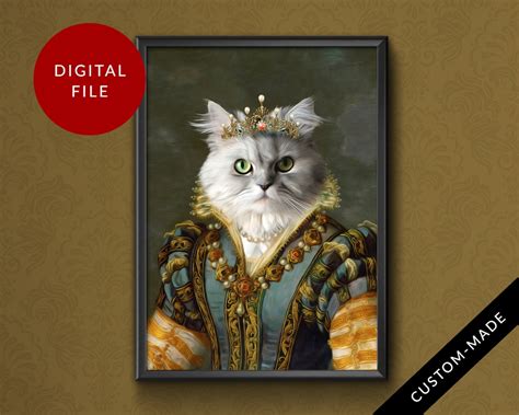 Custom Royal Cat Portrait Personalized Queen Or King Etsy