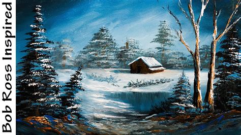 Bob Ross Inspired Snowy Winter Cabin Painting Art Candy Nepal Youtube