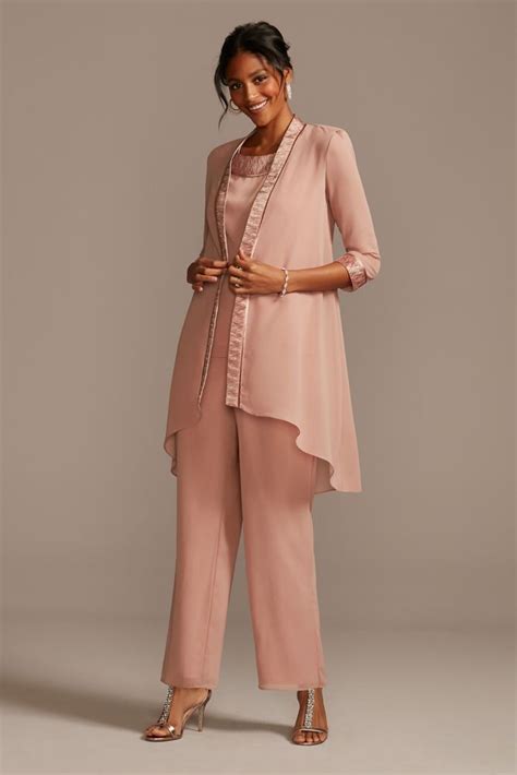 Chiffon Three Piece Pantsuit With High Low Jacket Davids Bridal In