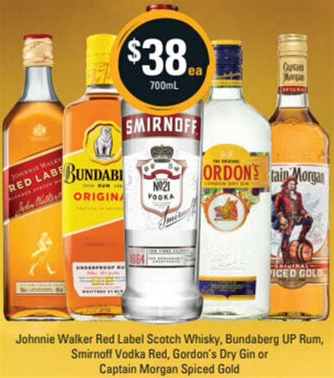 Johnnie Walker Red Label Scotch Whisky Bundaberg Up Rum Smirnoff Vodka Red Gordon S Dry Gin