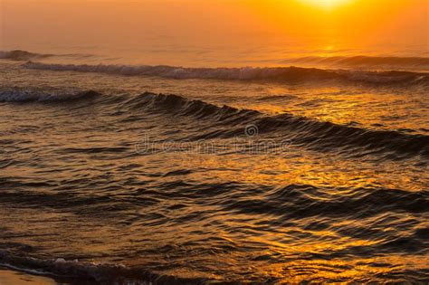 Beatiful Red Sunset Over Sea Surface Stock Photo Image Of Coast Wave