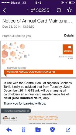 The annual fee is waived for cards included in a nab tailored home loan package1, nab choice package, private tailored package, nab when a package is cancelled/terminated, the annual card fee will be debited after the package ends and then annually in the same month thereafter. Nigeria's Central Bank Sets N100 Annual Maintenance Fee ...