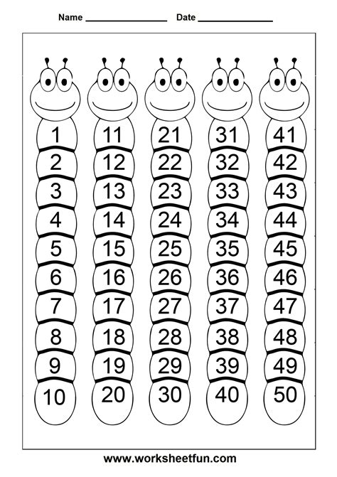 Download and print free math worksheets for 1st grade. Number Chart 1-50 | Free kindergarten worksheets ...