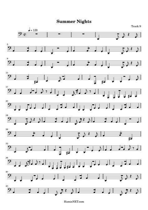 Summer Nights Sheet Music Summer Nights Score