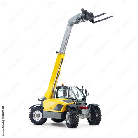 Telescopic Handler Isolated On White Side View Of Teleporter Boom