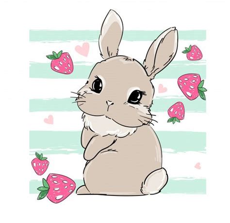 Cute Bunny With Strawberry Berry Sweet Print For Childrens Textiles