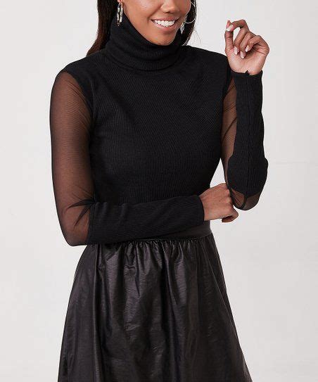 Simmly Black Mesh Sleeve Turtleneck Top Women Zulily In