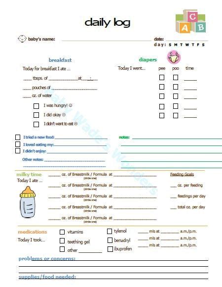You may need it for evaluation or something else. Baby Log BREAKFAST ONLY VERSION Downloadable Printable