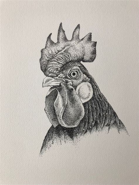 Dot Drawing Of A Rooster Rooster Illustration Drawings Original Drawing